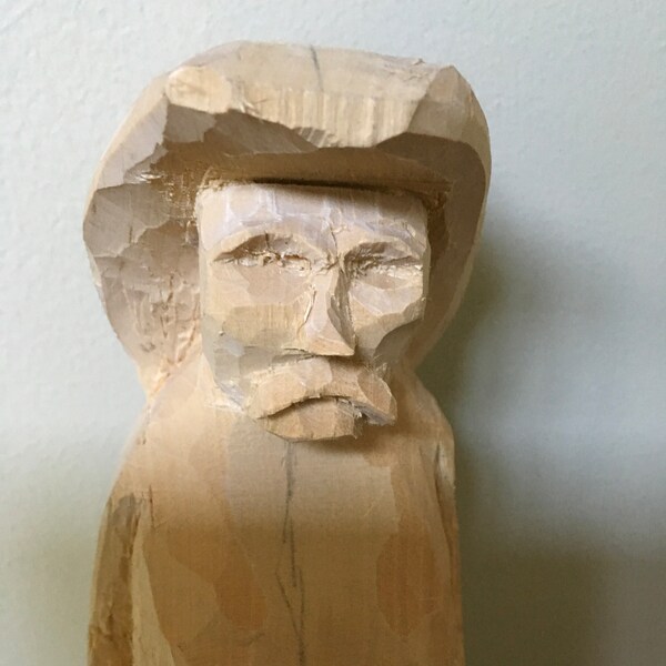VINTAGE Primitive Hand Carved Crude Wood Carving Cowboy FOLK ART  80s