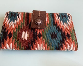 VINTAGE JUSTIN Native American Design Leather Purse