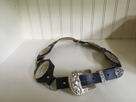 Vintage Black Leather CONCHO Belt OLD 