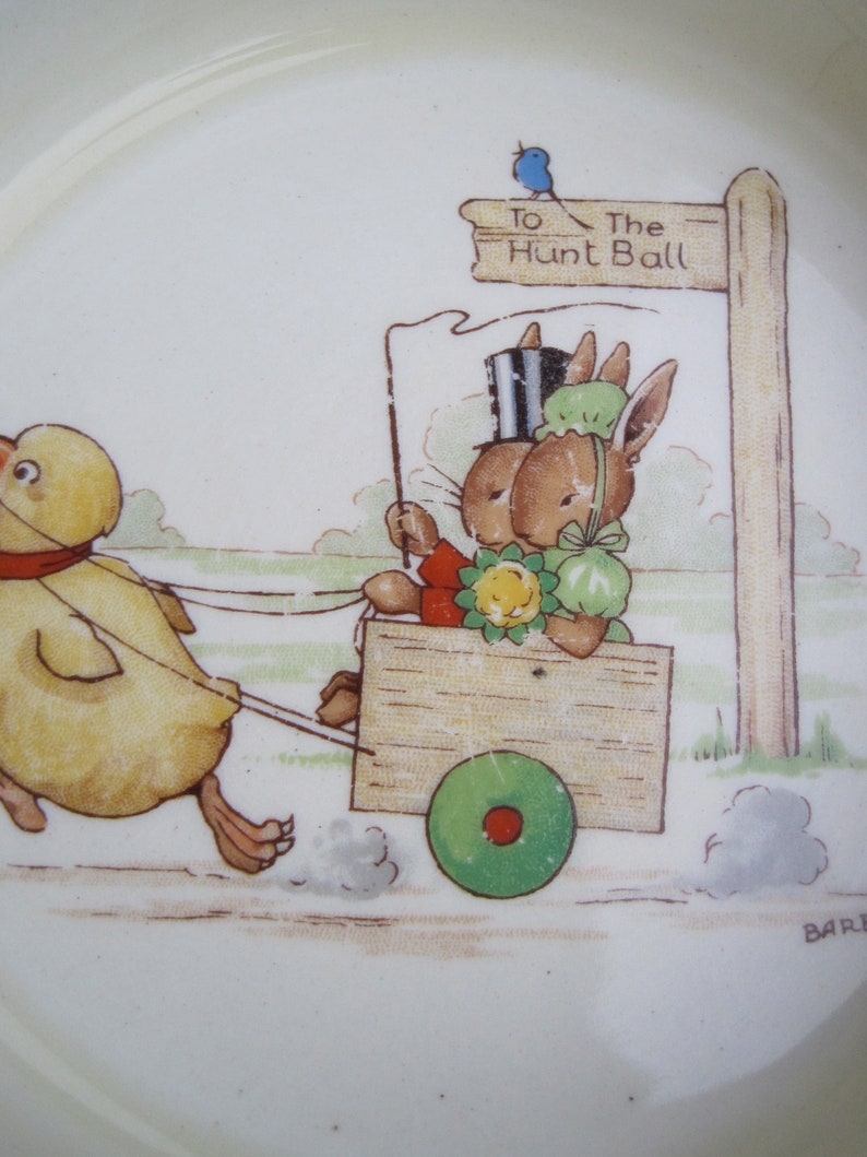 Vintage Bunnykins RARE Ceramic Child/'s Bowl To The Hunt Ball Made in England Royal Doulton China signed by Barbara Vernon 1950s