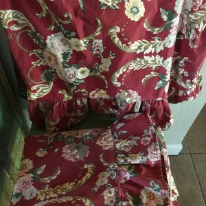 RALPH LAUREN Danielle Marseilles SET Green Label Red Floral Country Cottage Ruffle Full Flat-Fitted Sheet-Pillowcase