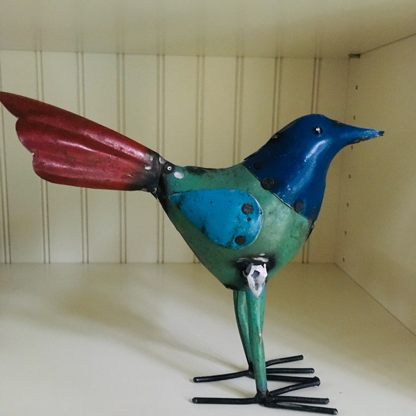VINTAGE Metal BIRD Folk Art
