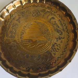 Vintage BRASS TRAY Etched Tree