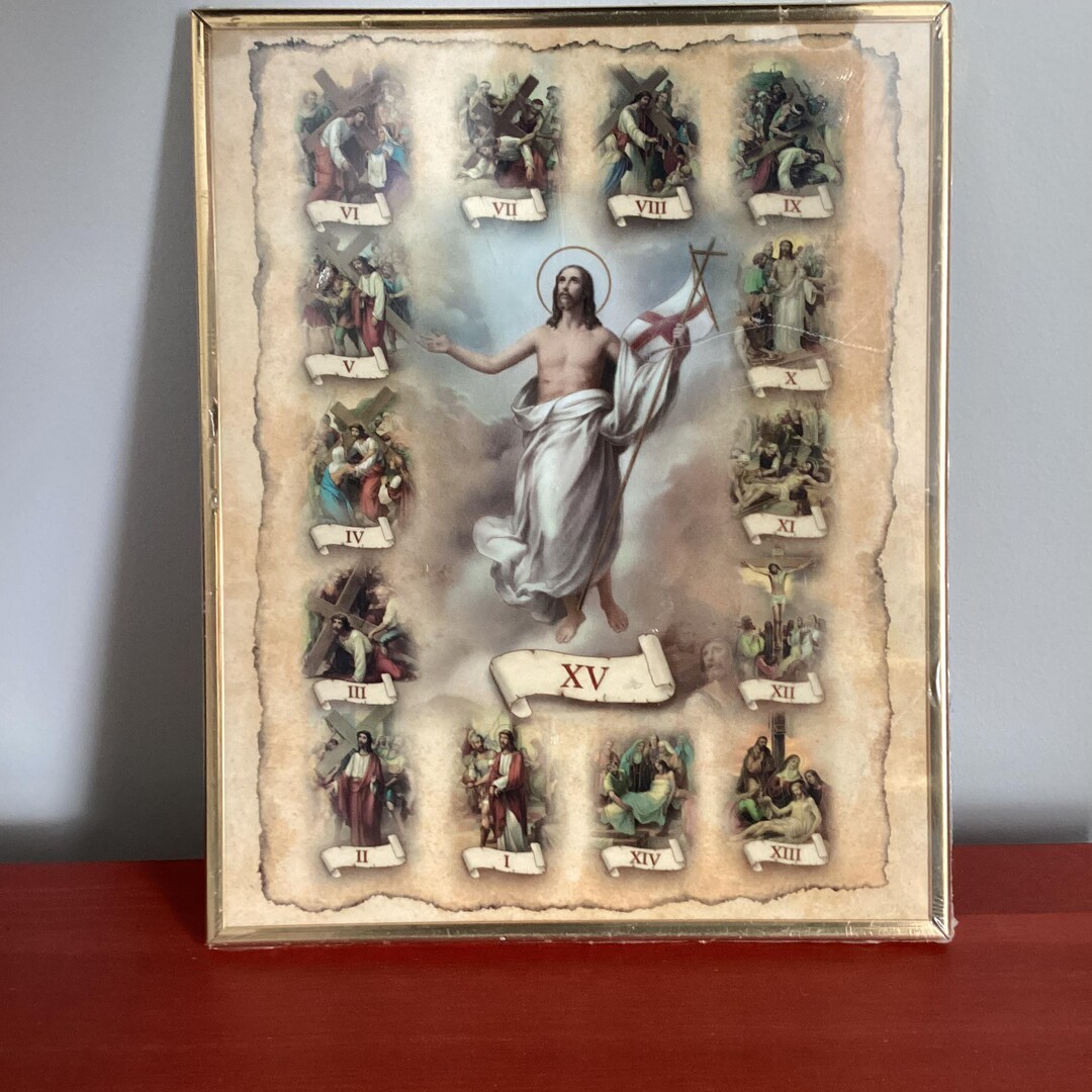 Vintage Print of the Stations of the Cross Illustrated Print in a Gold ...