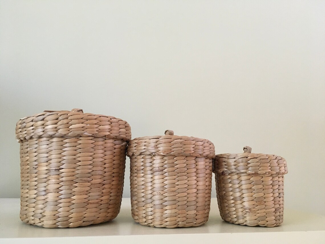 VINTAGE NESTING BASKETS Set of 3 Baskets with Lids Etsy