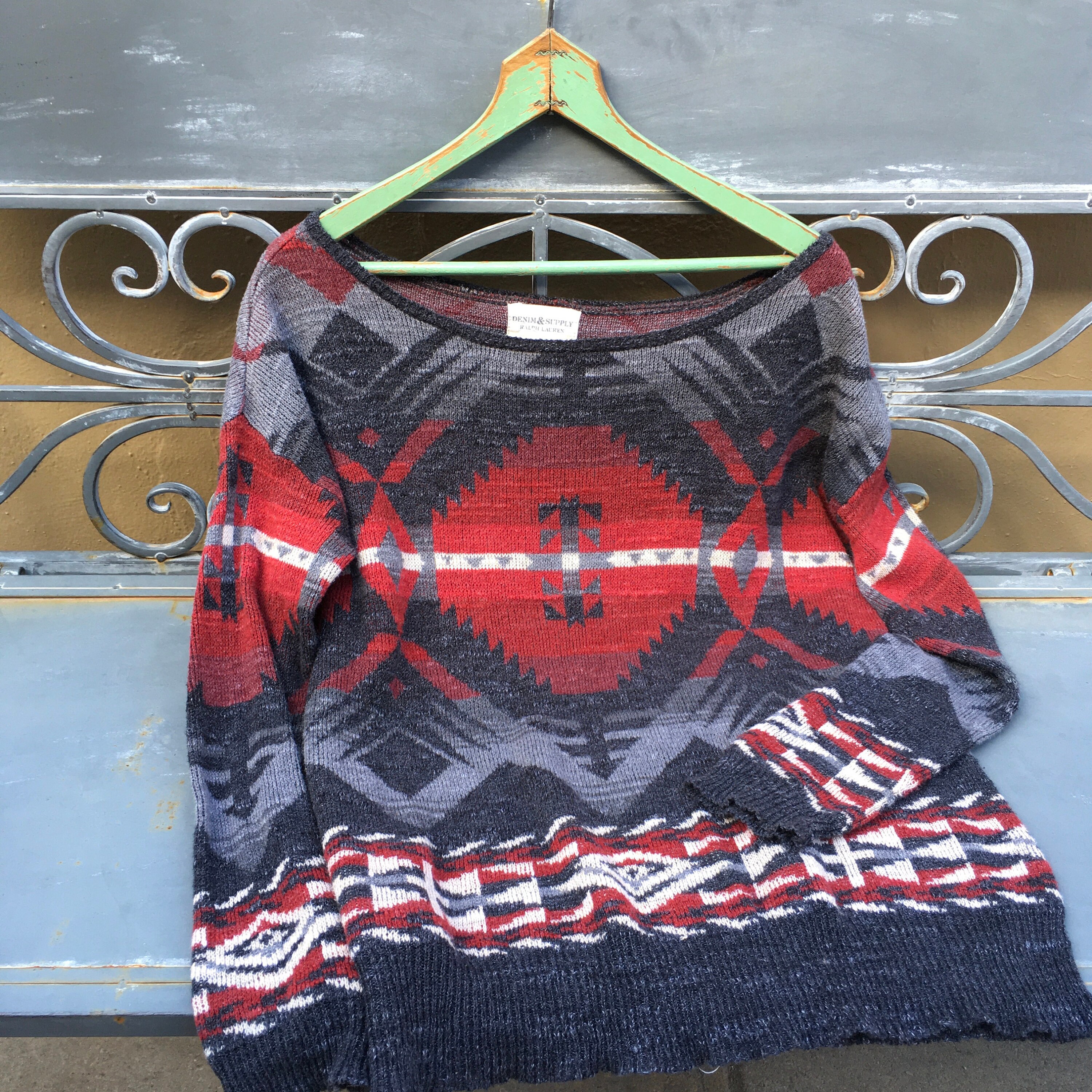 RALPH LAUREN Denim Supply Vintage Red Grey Native American Indian Blanket Cotton Pullover Sweater Etsy UK