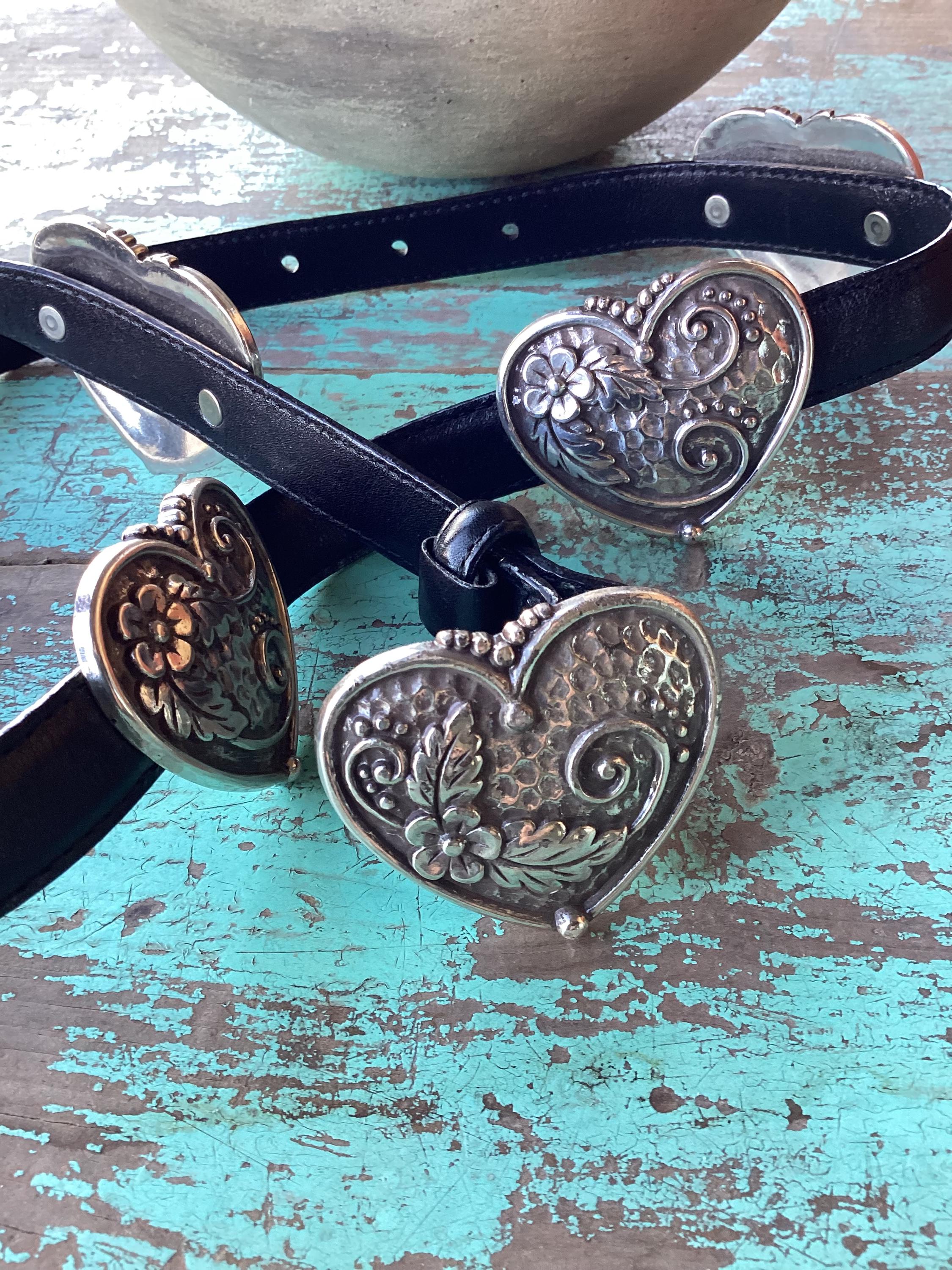 Brighton - Vintage  Leather Silver Buckle And Hearts Belt Size Medium Heart Of Silver Belt - Brighton main image 3