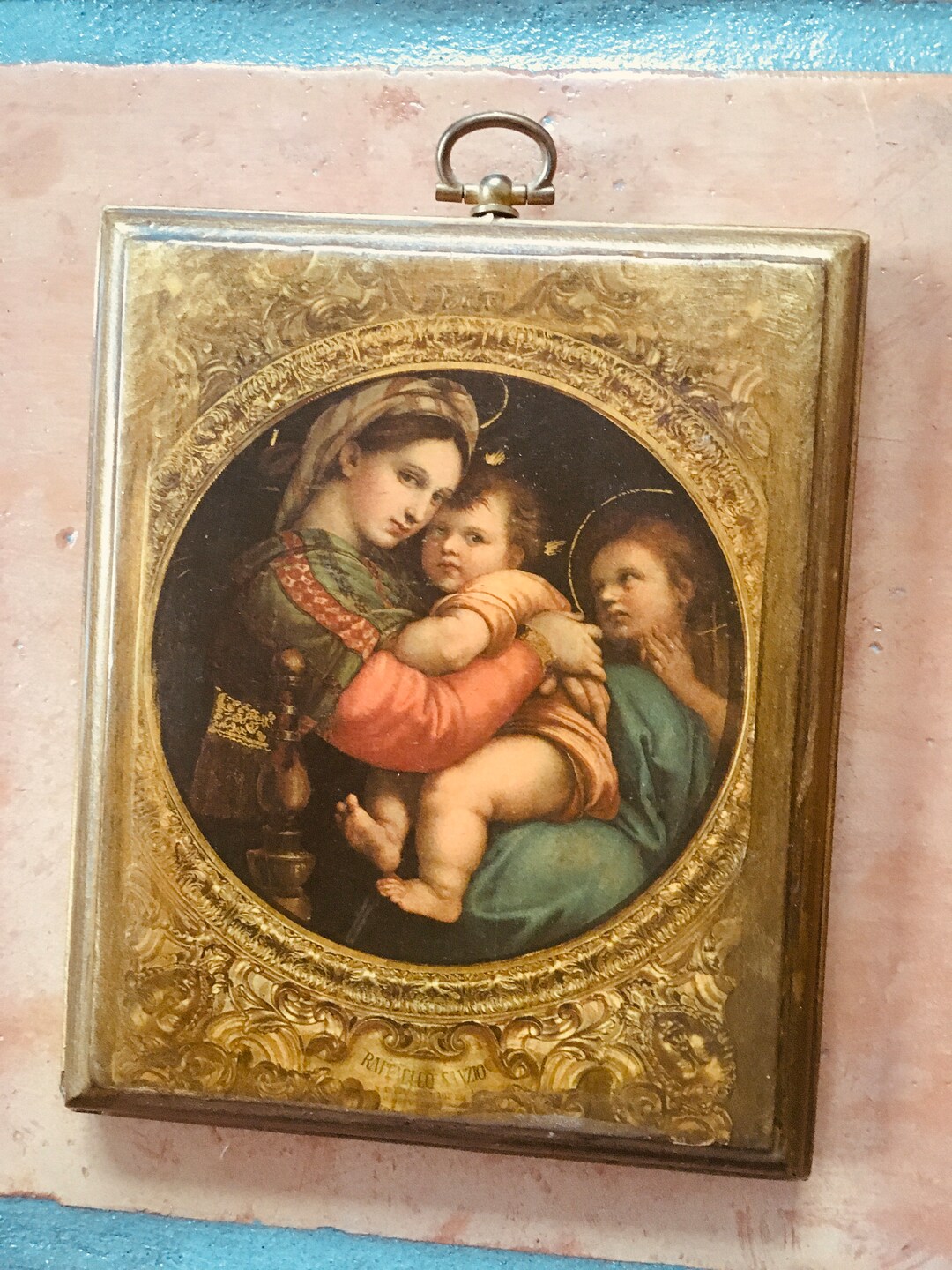 Vintage MADONNA of the CHAIR Print on Wood by Raphael - Etsy