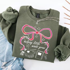 Helping Little Minds Grow Png, Coquette Teacher Png, Coquette Pencil Bow Png, Preppy Teacher png, Back to School Png, Teacher Shirt PNG