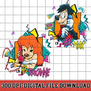 His And Her Png, Retro 90s His Roxanne And Her Max Png, A Goofy Movie, Couple Matching Png, Disneyland Valentines, Valentine Couple Png
