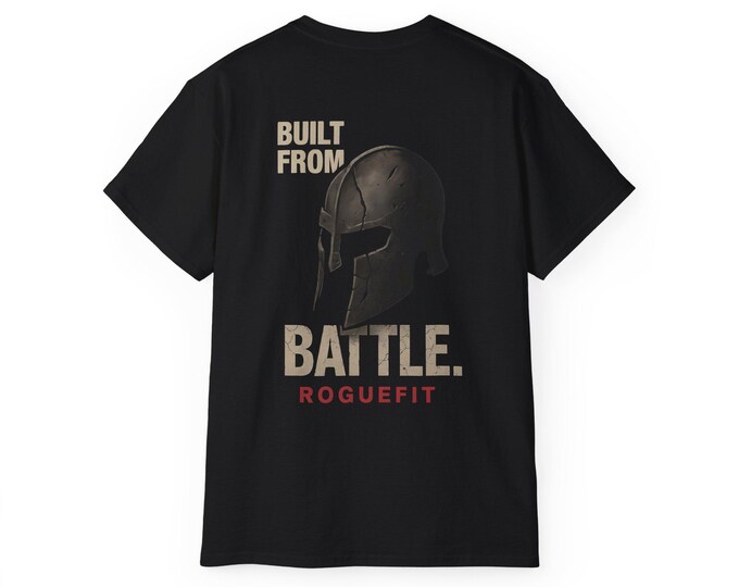 Featured listing image: Built From Battle Warrior Tee | Motivational Shirt | Spartan Strength Graphic | RogueFit Streetwear
