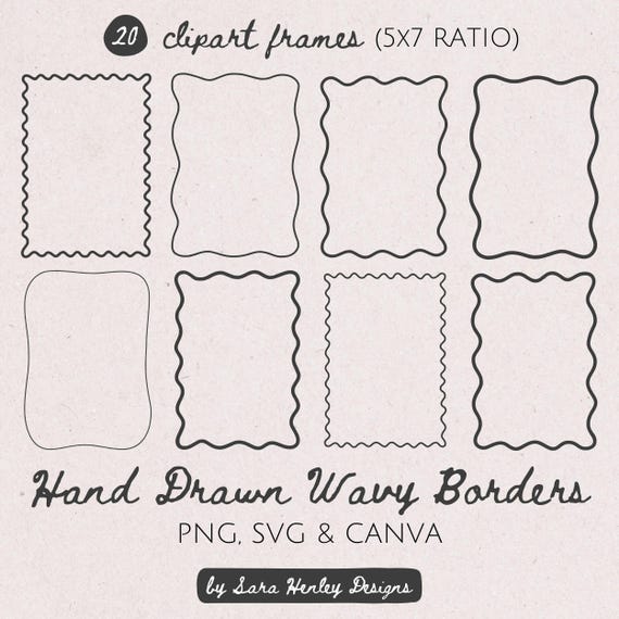 Handdrawn Wavy Frame SVG Bundle, Handdrawn Wedding Wavy Border, Squiggle Invite Frame, Wavy Invite Frame PNG, Whimsical Border Frame Clipart