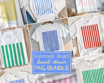 Paquete de imágenes prediseñadas PNG de rayas desgastadas de verano costero, ambiente mediterráneo italiano de la playa de Amalfi, gráficos retro dibujados a mano para sublimación de camisetas