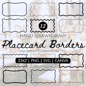 Handgezeichnete gewellte Platzkarte Ränder SVG Bundle, gewellte Hochzeit PNG, gewellte Name Tischkarte, Kringel Hochzeit Tischkarte Rahmen, Canva Clipart