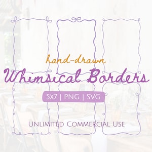 Pacchetto SVG con bordi stravaganti disegnati a mano, cornici ondulate per matrimoni disegnate a mano, inviti a zig-zag, cornici per inviti scarabocchiati in formato PNG, clipart con cornici con bordi a fiocco
