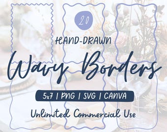 Handdrawn Wavy Frame SVG Bundle, Handdrawn Wedding Wavy Border, Squiggle Invite Frame, Wavy Invite Frame PNG, Whimsical Border Frame Clipart