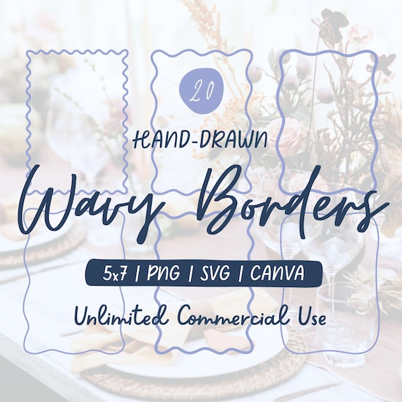 Handdrawn Wavy Frame SVG Bundle, Handdrawn Wedding Wavy Border, Squiggle Invite Frame, Wavy Invite Frame PNG, Whimsical Border Frame Clipart