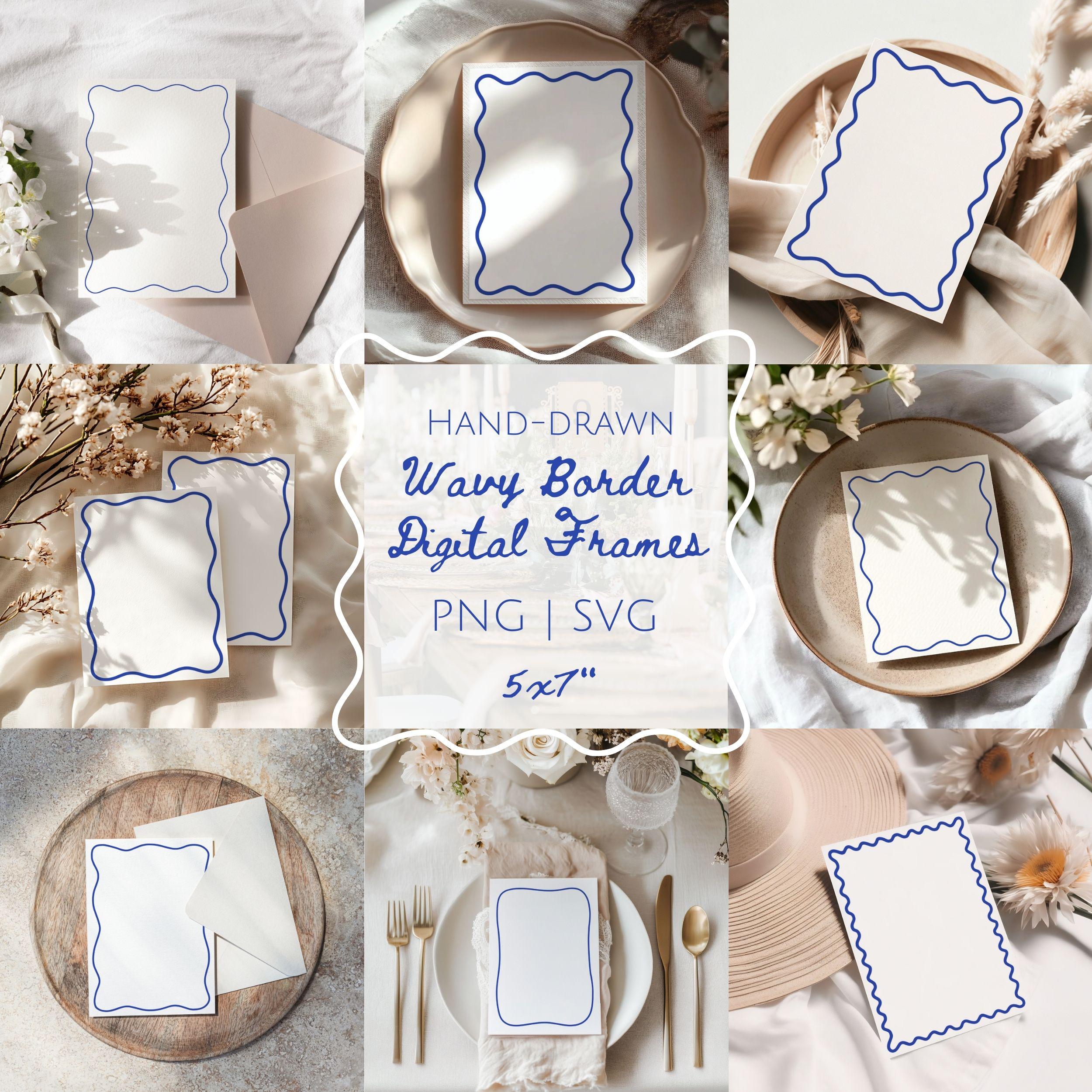 Handdrawn Wavy Frame SVG Bundle, Handdrawn Wedding Wavy Border, Squiggle Invite Frame, Wavy Invite Frame PNG, Whimsical Border Frame Clipart