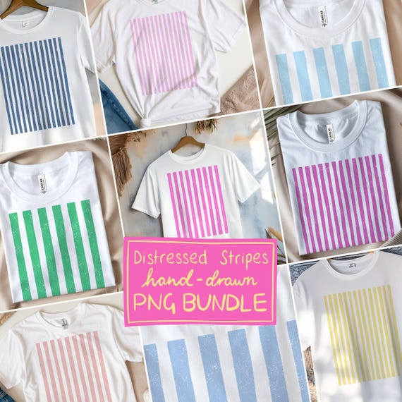 Summer Distressed Stripes PNG Clipart Bundle, Bright Beach Vibes, Retro Handdrawn T-Shirt Sublimation Graphics, Coastal Preppy Tropical PNG
