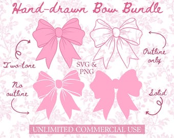 Handgetekende flirtstrikken PNG SVG, lint SVG-bundel, handgetekende grillige strik, handgetekende boog png, Cricut boog clipart gesneden bestand, boog silhouet