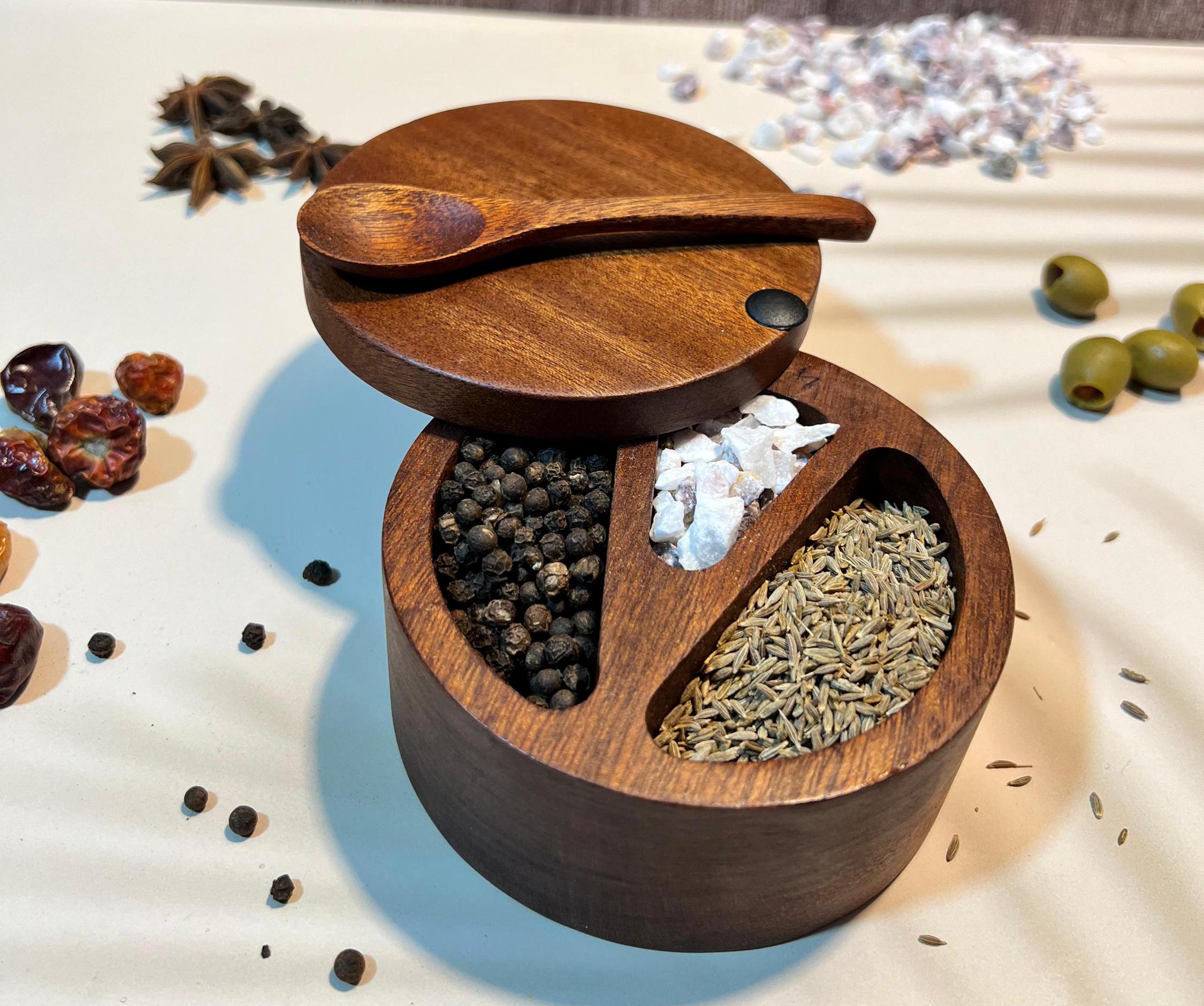 Schwarze Porzellan-Gewürzdosen Mit Holzdeckel – 3er Set Inkl. Löffel & Tablett, Modernes Design