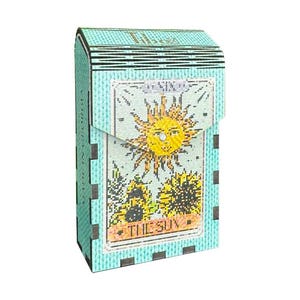 Étui à cigarettes tarot fait main - Porte-cartes de tarot en bois avec imprimé au crochet, motifs soleil et lune