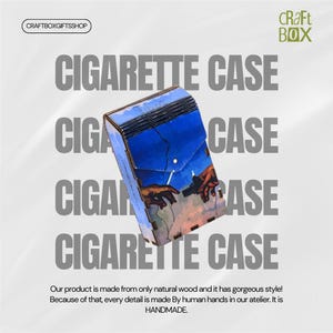 Vintage houten sigarettenkoker – 'The Creation of Adam'-ontwerp | Joint Case, Sieradendoos, Visitekaarthouder | Handgemaakte en stijlvolle stoner