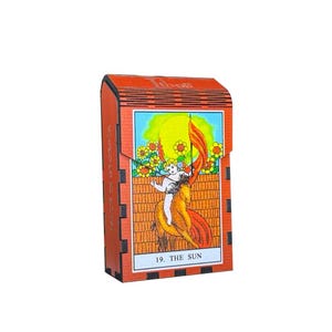 Die Sonne Tarot Zigarettenetui - Handgefertigtes Tarot-Deck Box, Gelenkhalter & Zigarettenetui aus Holz | Geschenk für Positive Energie und Tarot Fans