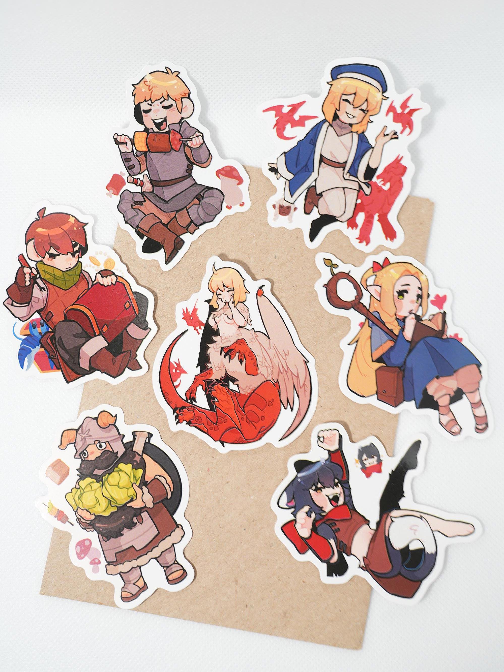 DunMeshi Glossy/Clear Stickers | Laios, Falin, Chimera Falin, Marcille, Chilchuck, Senshi, Izutsumi