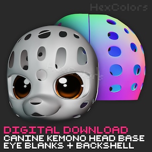 Canine Puppy Kemono Kigurumi Fursuit Head Base Model DIY + Eye Blanks & Backshell (STL Files)