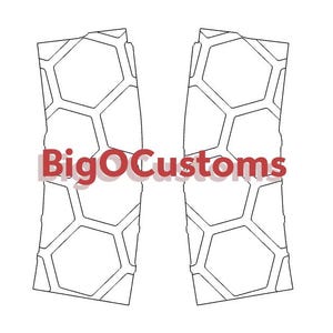May include: Two white, irregular-shaped panels with a honeycomb pattern. The red text "BigOCustoms" is printed across the bottom of the panels. The panels are set against a white background.