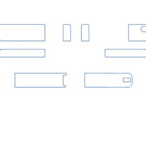 May include: A set of blue line art decals featuring the disassembled components of a semi-automatic pistol. The design includes two mirrored grip frames, two slide sections, and two rectangular magazine base plates arranged in a symmetrical layout.