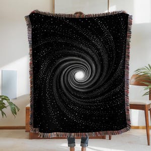 Stardust Swirl Woven Throw Blanket: Vintage Astrology Woven Tapestry, Cotton Outer Space Blanket for Dark Academia and Decor Celestial Decor