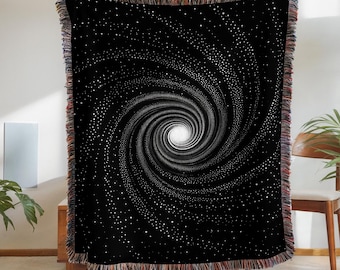 Stardust Swirl Woven Throw Blanket: Vintage Astrology Woven Tapestry, Cotton Outer Space Blanket for Dark Academia and Decor Celestial Decor