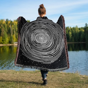 Stardust Swirl Woven Throw Blanket: Vintage Astrology Woven Tapestry, Cotton Outer Space Blanket for Dark Academia and Decor Celestial Decor