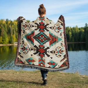 Bohemian Aztec Southwestern high quality cotton woven tapestry, picnic blanket, camping blanket, throw blanket