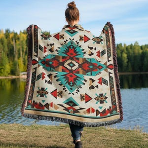 Bohemian Aztec Southwestern high quality cotton woven tapestry, picnic blanket, camping blanket, throw blanket