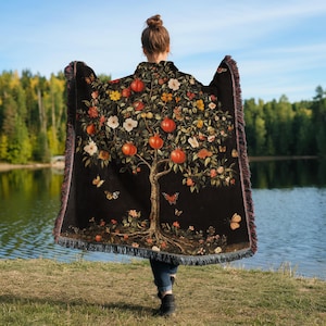 Pomegranate woven blanket,  tapestry, Vintage Style Quilt & Cozy Picnic Blanket , woven blanket, personalized, Jacquard with Fringed Edge