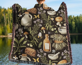 Apothecary  Woven Blanket, Cottagecore Blanket, Herbs and Spices, Apothecary Gift, Herbalist Gift, Throw Blanket Herbalist Gift, Witchy