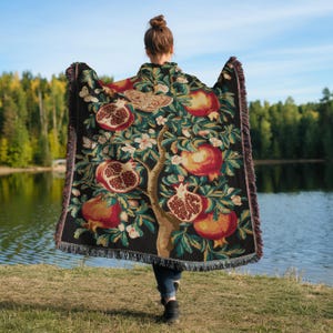 Pomegranate woven blanket,  tapestry, Vintage Style Quilt & Cozy Picnic Blanket , woven blanket, personalized, Jacquard with Fringed Edge