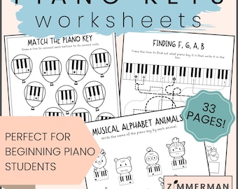 Feuilles d'exercices sur les touches du piano pour débutants | Téléchargement numérique | Préscolaire | Piano débutant | Piano Facile | PDF | Touches de piano | Théorie musicale