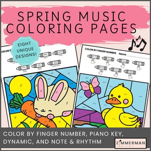 Spring-Themed Music Coloring Pages | Color by Music Notes | Music Theory Worksheets | Printable Pages | Instant Download PDF | Activity