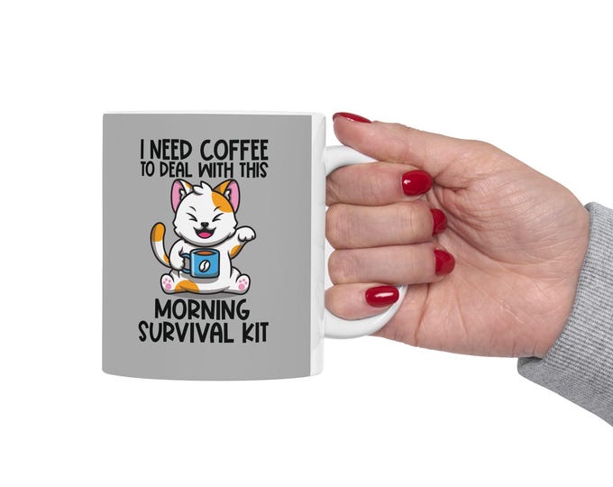 Funny Coffee Survival Kit Mug, Humorous Mug Gift for Coffee Lovers, Unique Office Cup, Perfect for Birthdays and Holidays, 11oz & 15oz