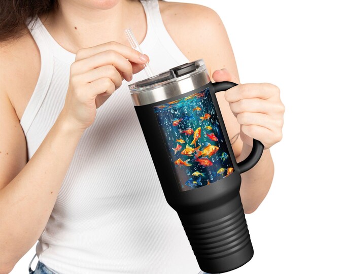 Colorful Fish Insulated Travel Mug - 40oz, Aquarium Mug, Fish Lover Gift, Summer Essential, Beach Vibes, Refreshing Drinkware