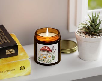 Botanical Scented Candle - Mushroom & Floral Design, Relaxing Home Decor, Eco-Friendly Gift, Aromatherapy, Cozy Ambiance