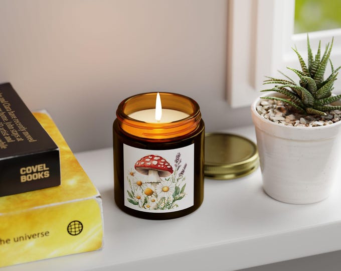 Botanical Scented Candle - Mushroom & Floral Design, Relaxing Home Decor, Eco-Friendly Gift, Aromatherapy, Cozy Ambiance