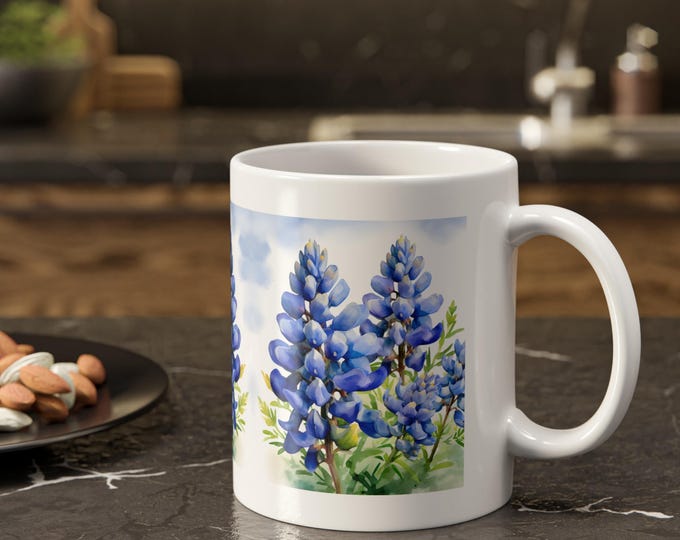 Bluebonnet Floral Mug - Nature Lover Gift, Coffee Cup, Tea Mug, Spring Decor, Housewarming Present, Botanical Design