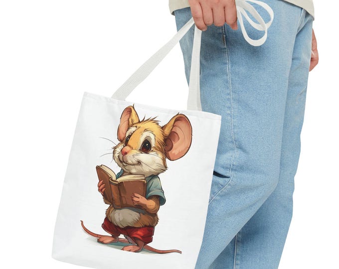 Whimsical Mouse Tote Bag - Cute Animal Lover Gift, Reading Bag, Fun Book Tote, Eco-Friendly Shopping Bag, Kids' Gift