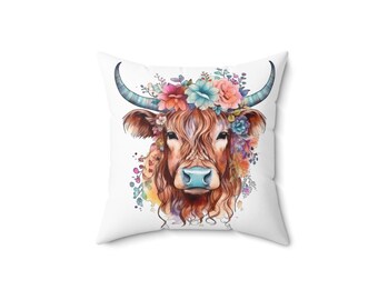 Colorful Cow Decor Pillow | Kindness Quote Throw Cushion for Home, Farmhouse Style, Cozy Living Room, Gift for Her