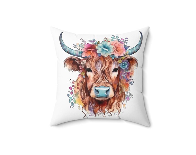 Colorful Cow Decor Pillow | Kindness Quote Throw Cushion for Home, Farmhouse Style, Cozy Living Room, Gift for Her